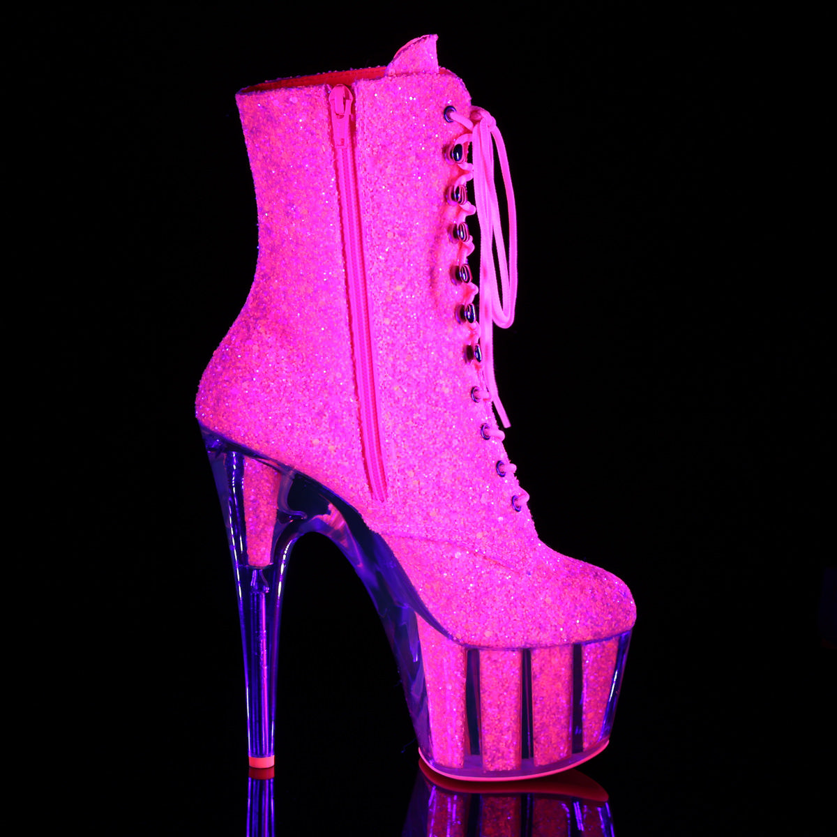 7 Inch Heel ADORE-1020G Neon Pink Glitter