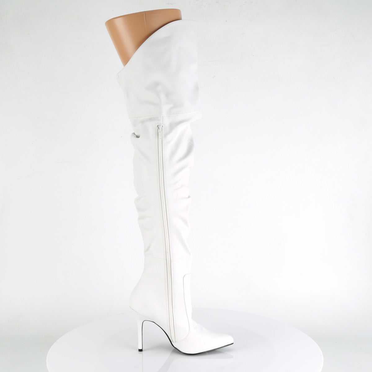 Pleaser CLASSIQUE-3011 White Faux Leather Thigh High Boots – Shoecup.com
