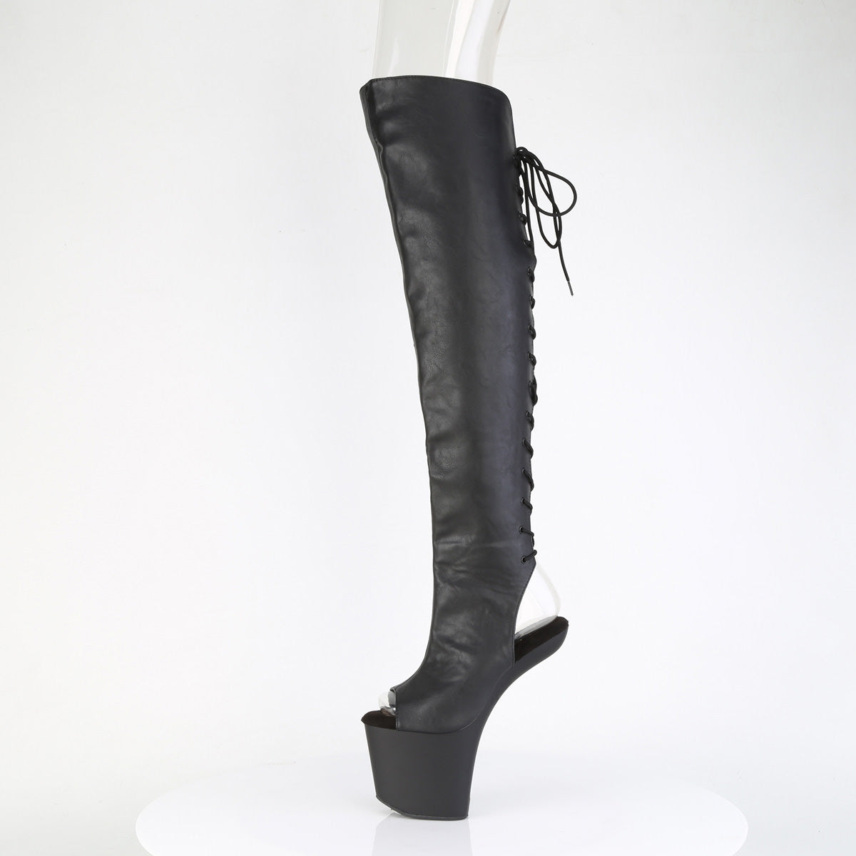 8 Inch Heelless CRAZE-3019 Black Stretch Pu