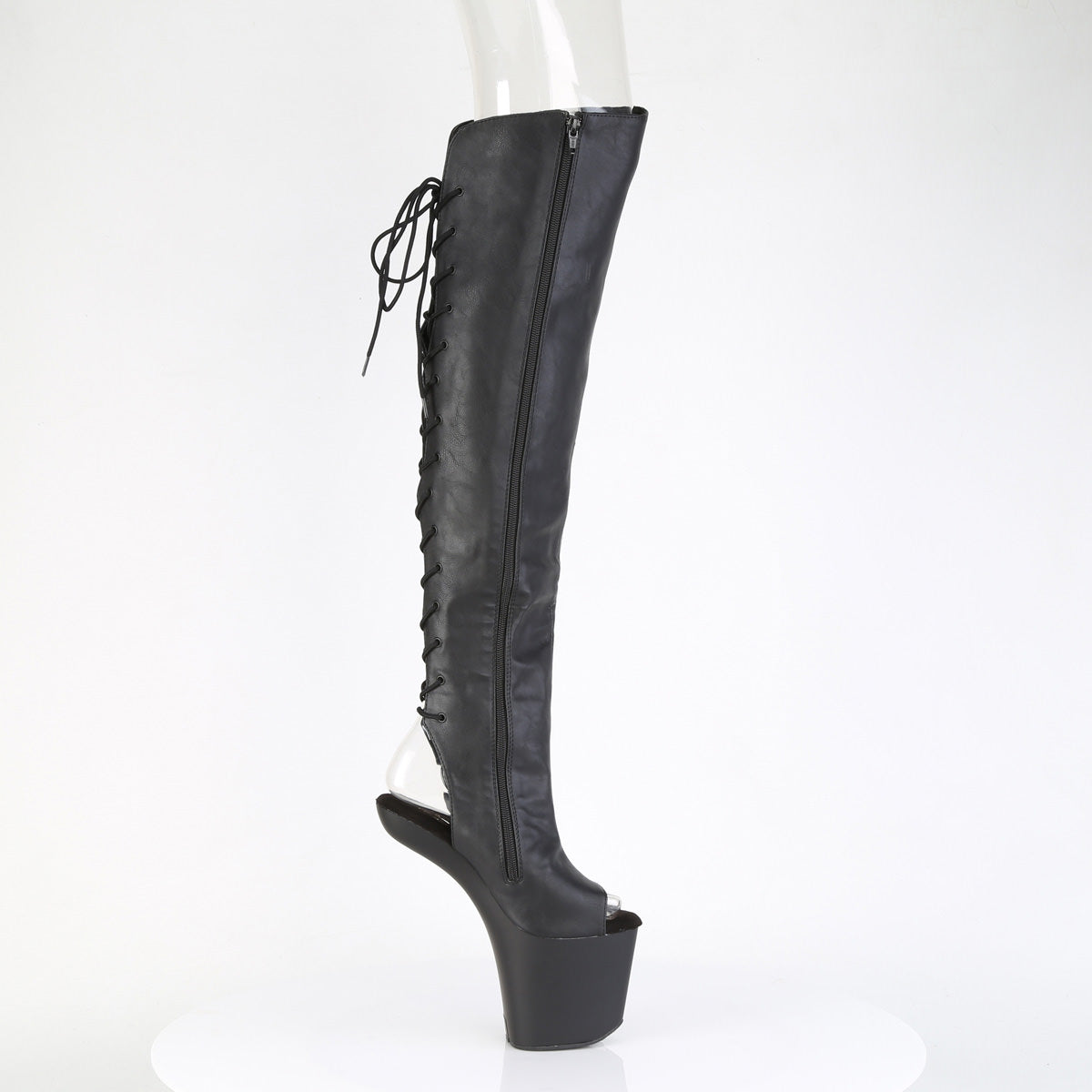 8 Inch Heelless CRAZE-3019 Black Stretch Pu