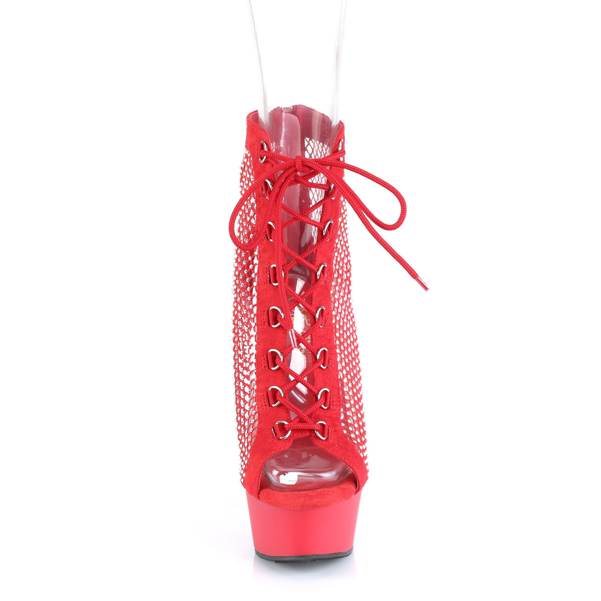 6 Inch Heel DELIGHT-600-33RM Red Rhinestone Mesh