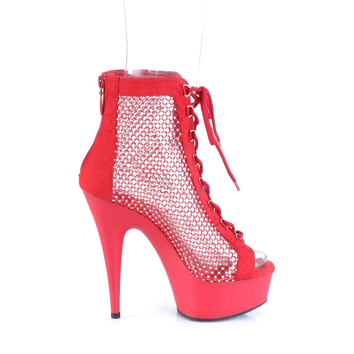 6 Inch Heel DELIGHT-600-33RM Red Rhinestone Mesh