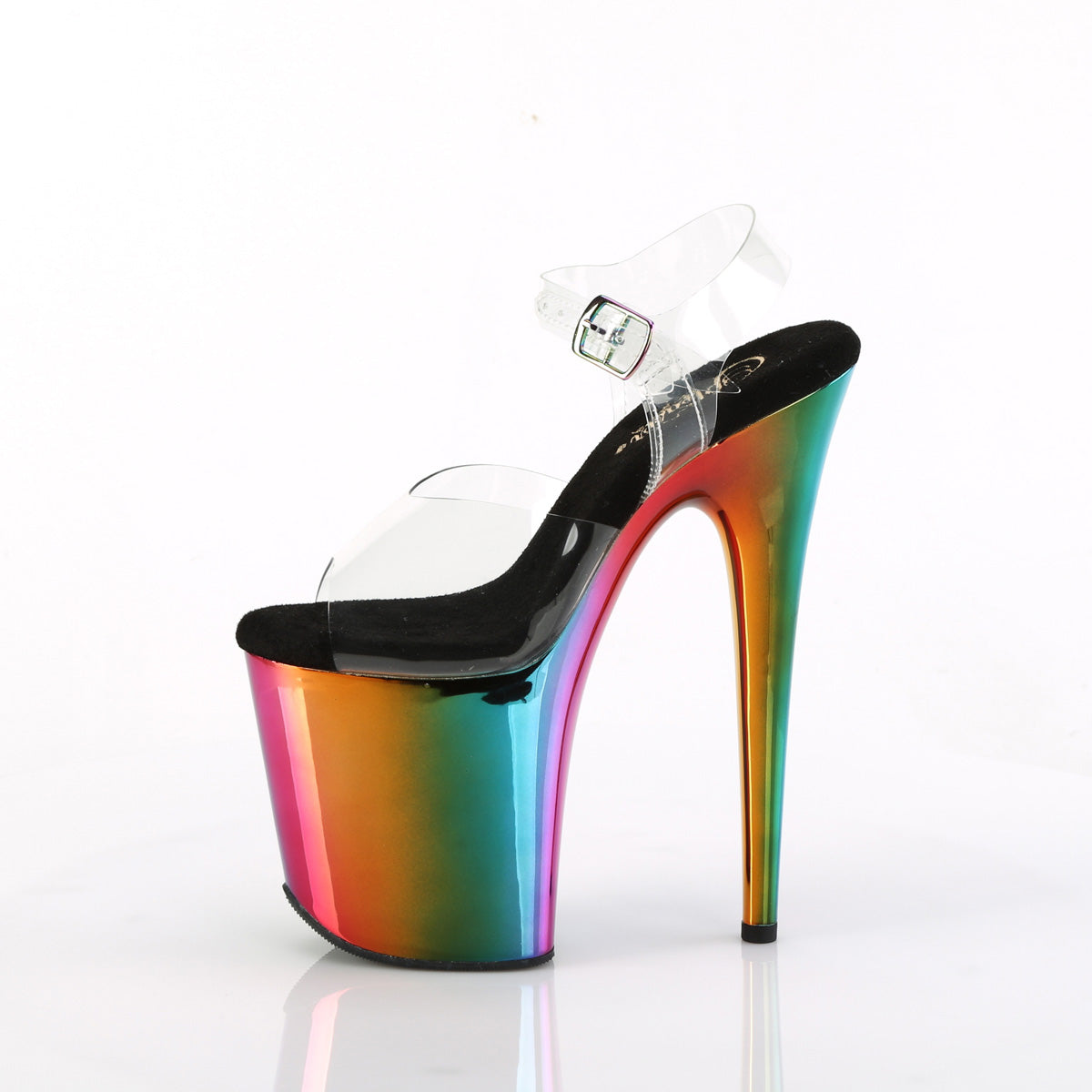 8 Inch Heel FLAMINGO-808RC Clear-Rainbow Chrome