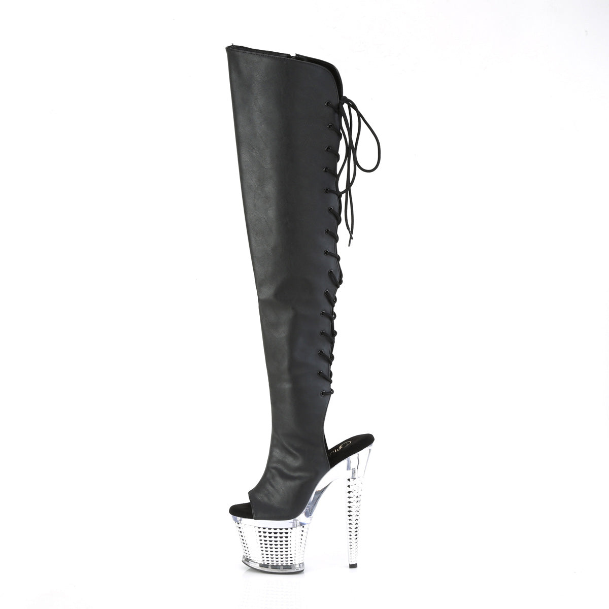 7 Inch Heel SPECTATOR-3019 Black Pu-Silver Chrome