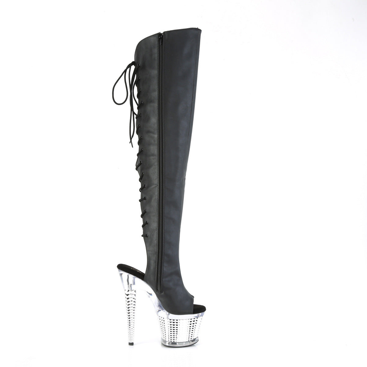 7 Inch Heel SPECTATOR-3019 Black Pu-Silver Chrome