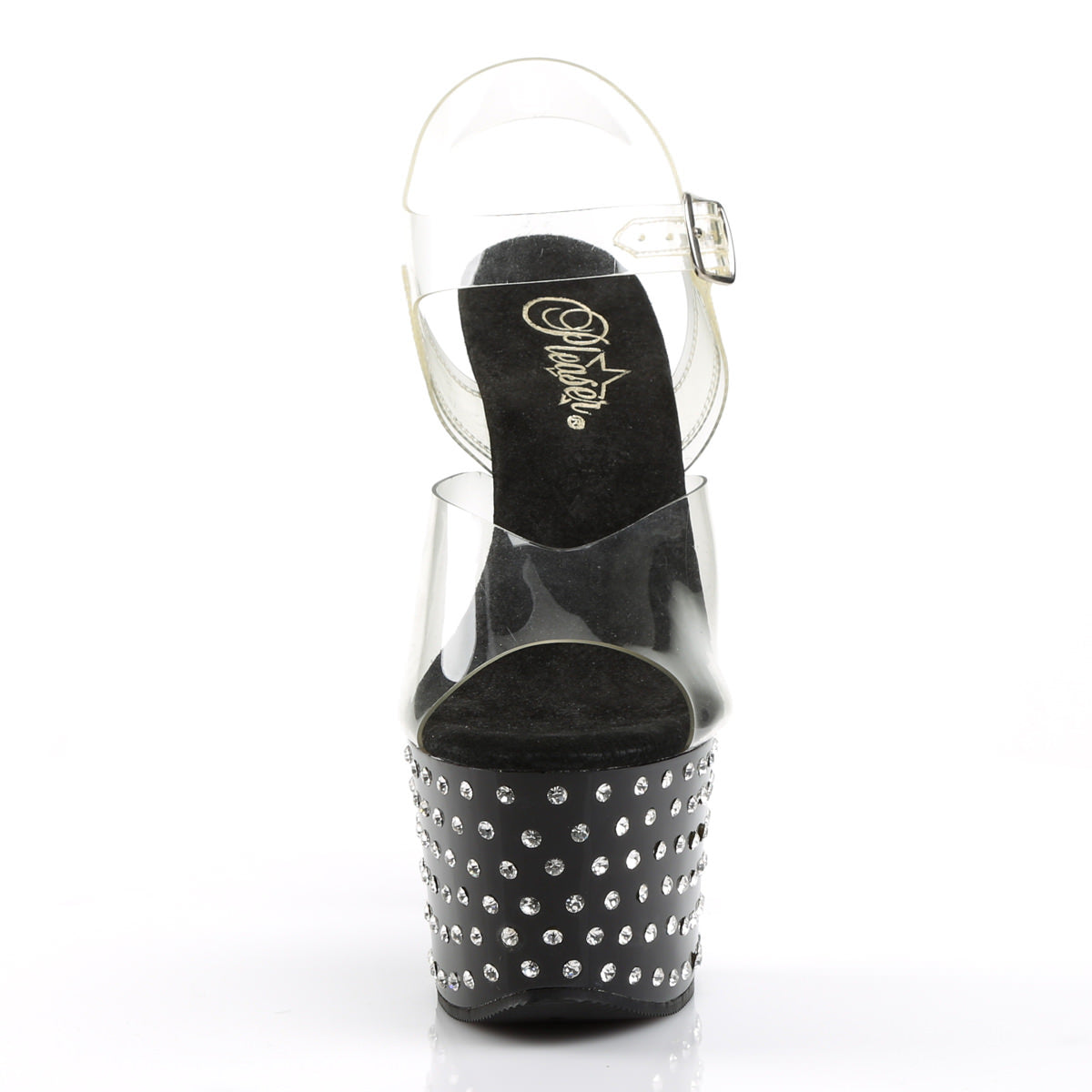 PLEASER STARDUST-708 Clear-Black Ankle Strap Sandals