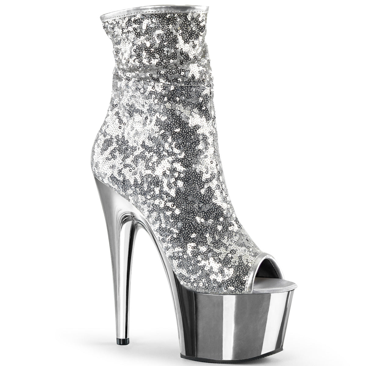 7 Inch heel ADORE-1008SQ Silver Sequins