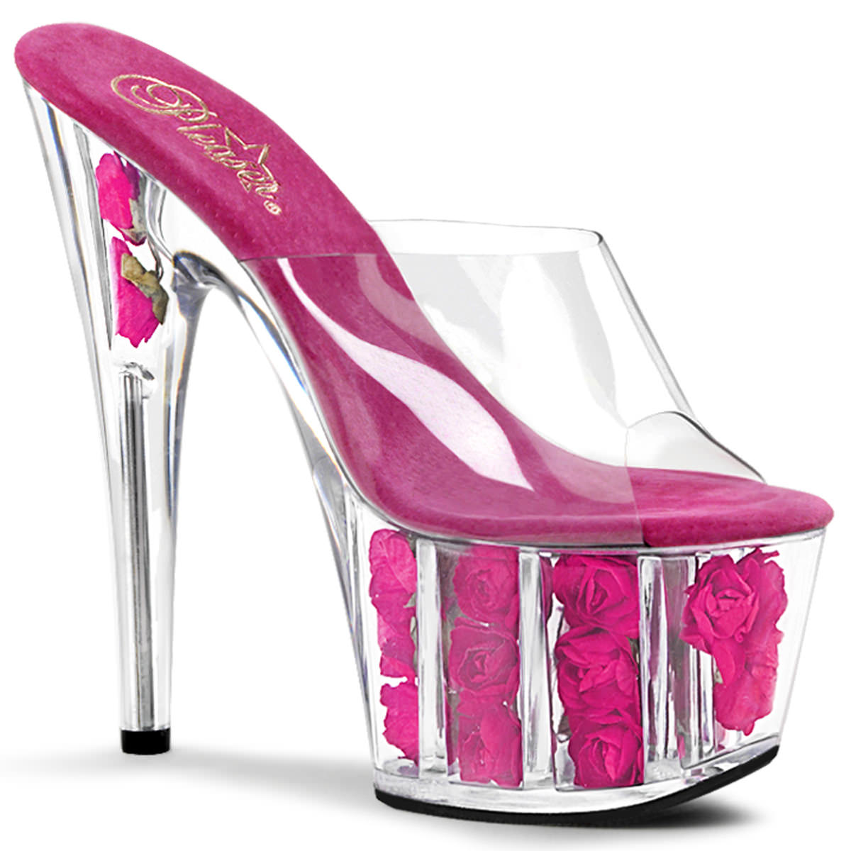 7 Inch Heel ADORE-701FL Clear-Hot Pink