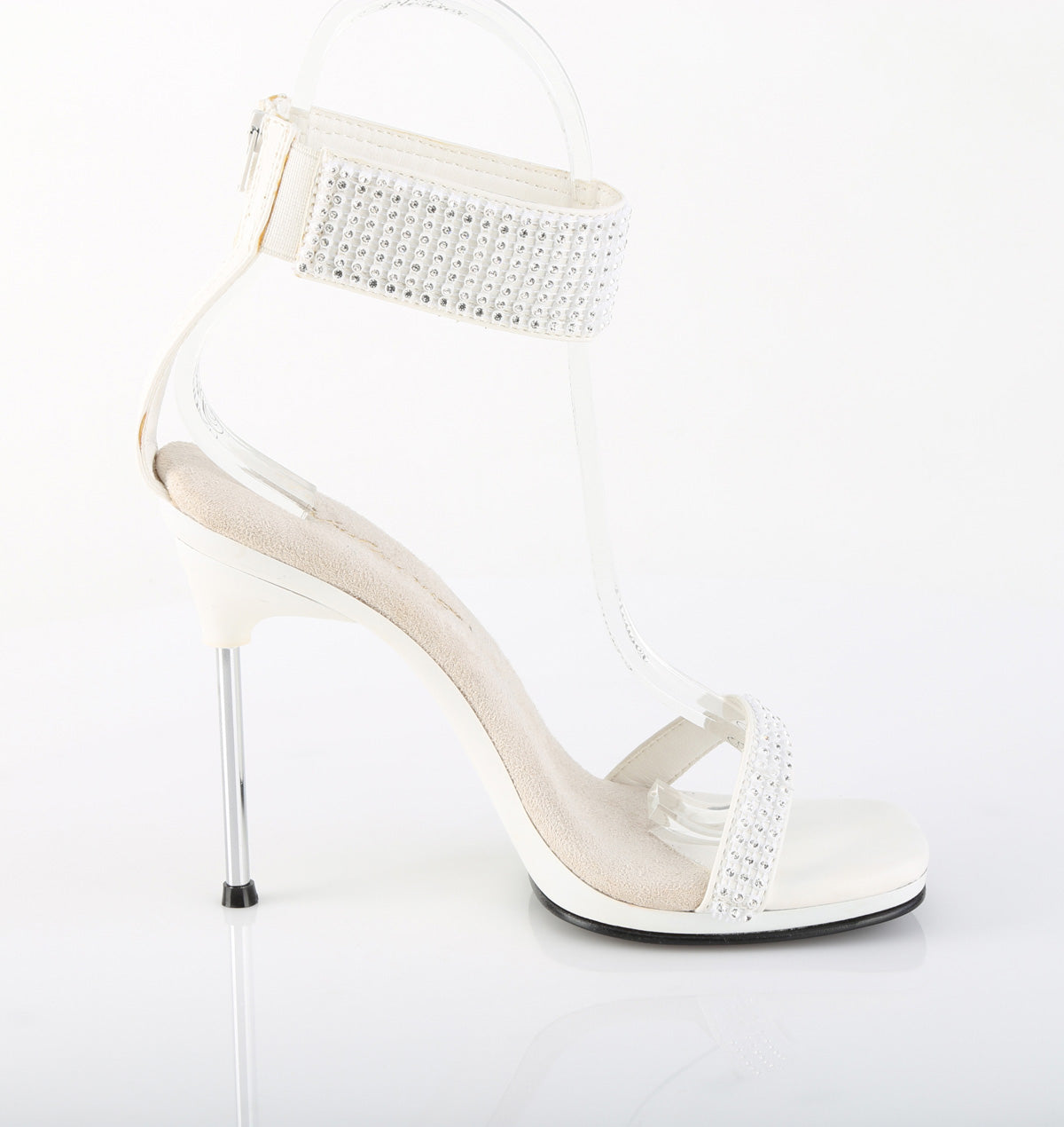 4 Inch Heel CHIC-40 White Rhinestone