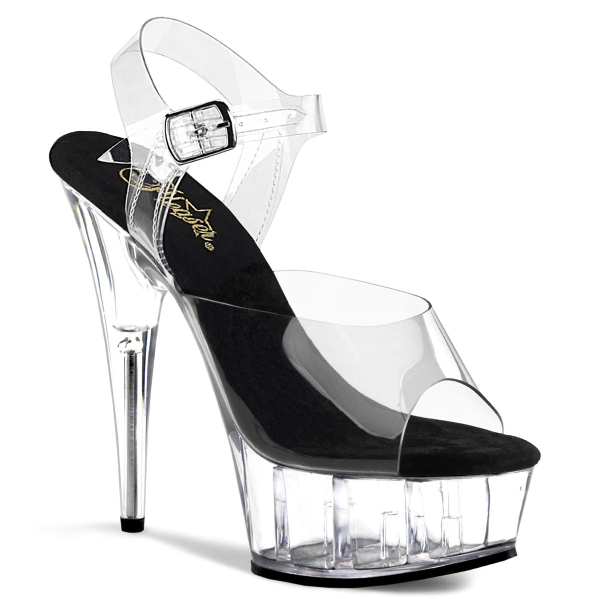 PLEASER DELIGHT-608 Clear Ankle Strap Sandals With Clear Platform ...
