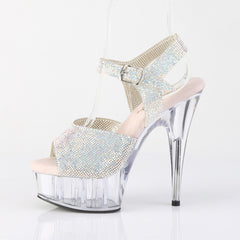 6 Inch Heel DELIGHT-608N-RS Silver Rhinestone