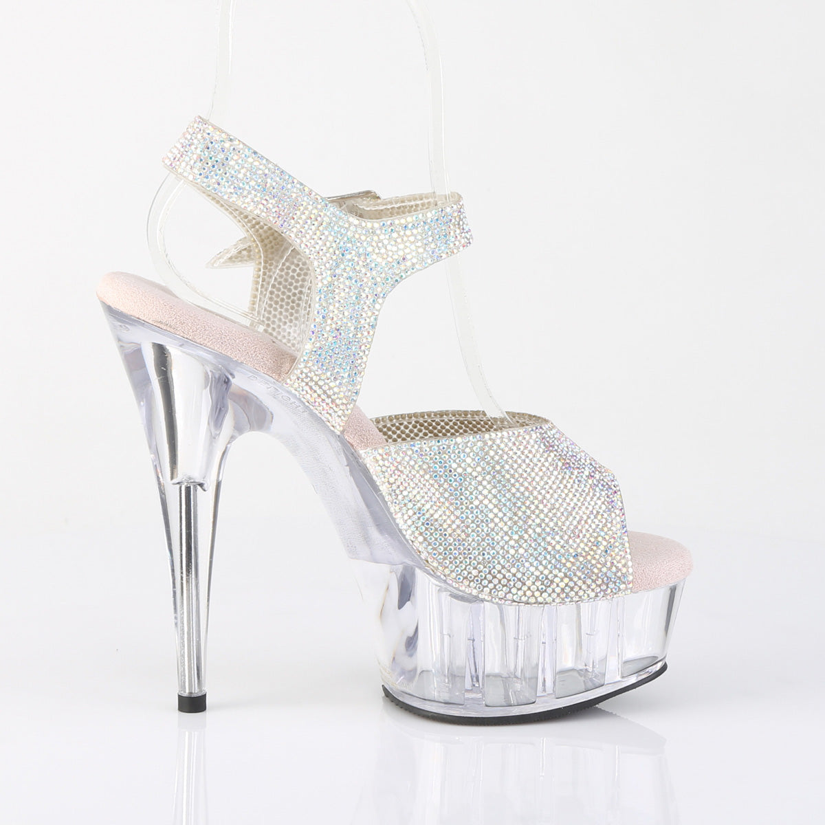 6 Inch Heel DELIGHT-608N-RS Silver Rhinestone