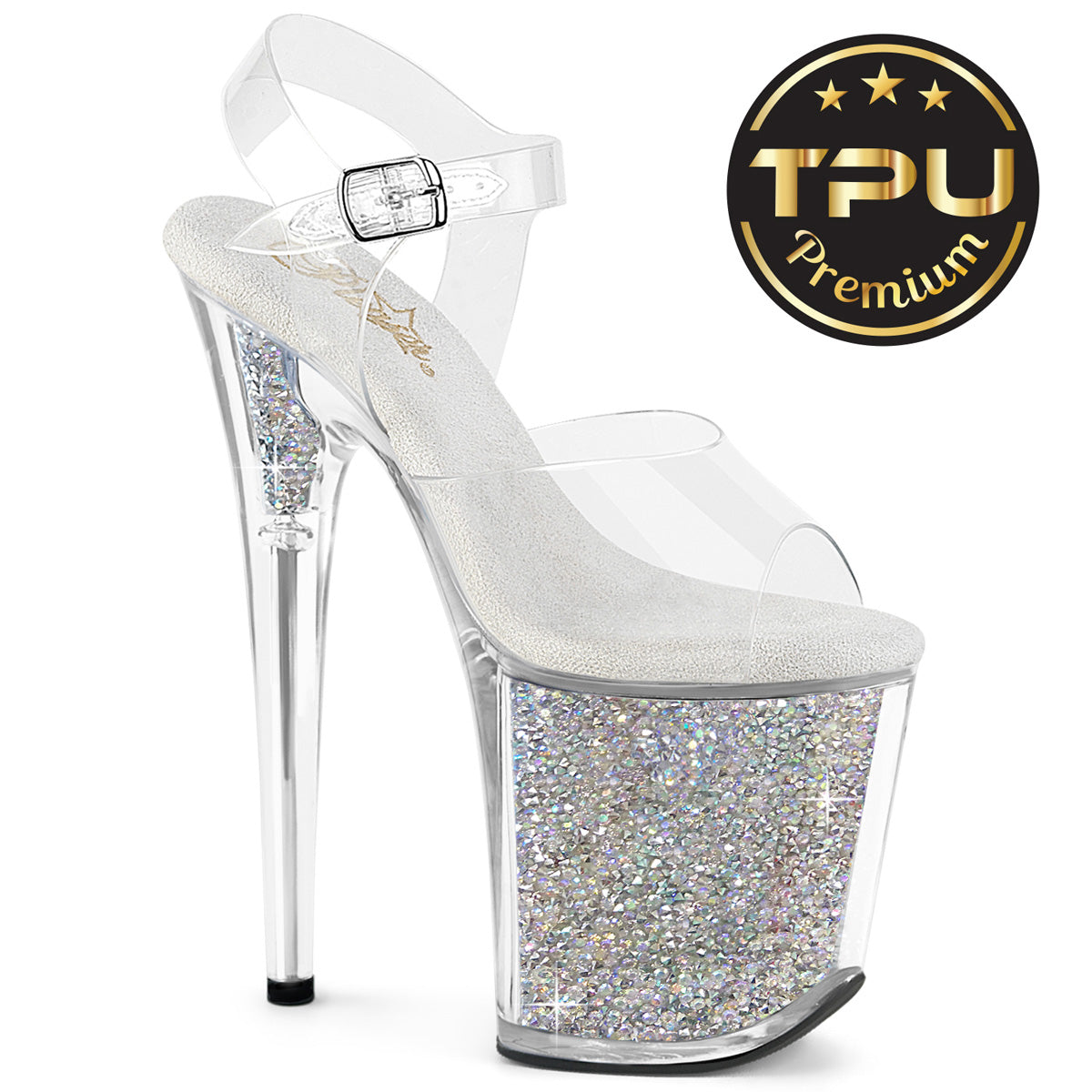 Pleaser Flamingo 808Prem Rsi Clear Silver Rhinestone Platform Shoes