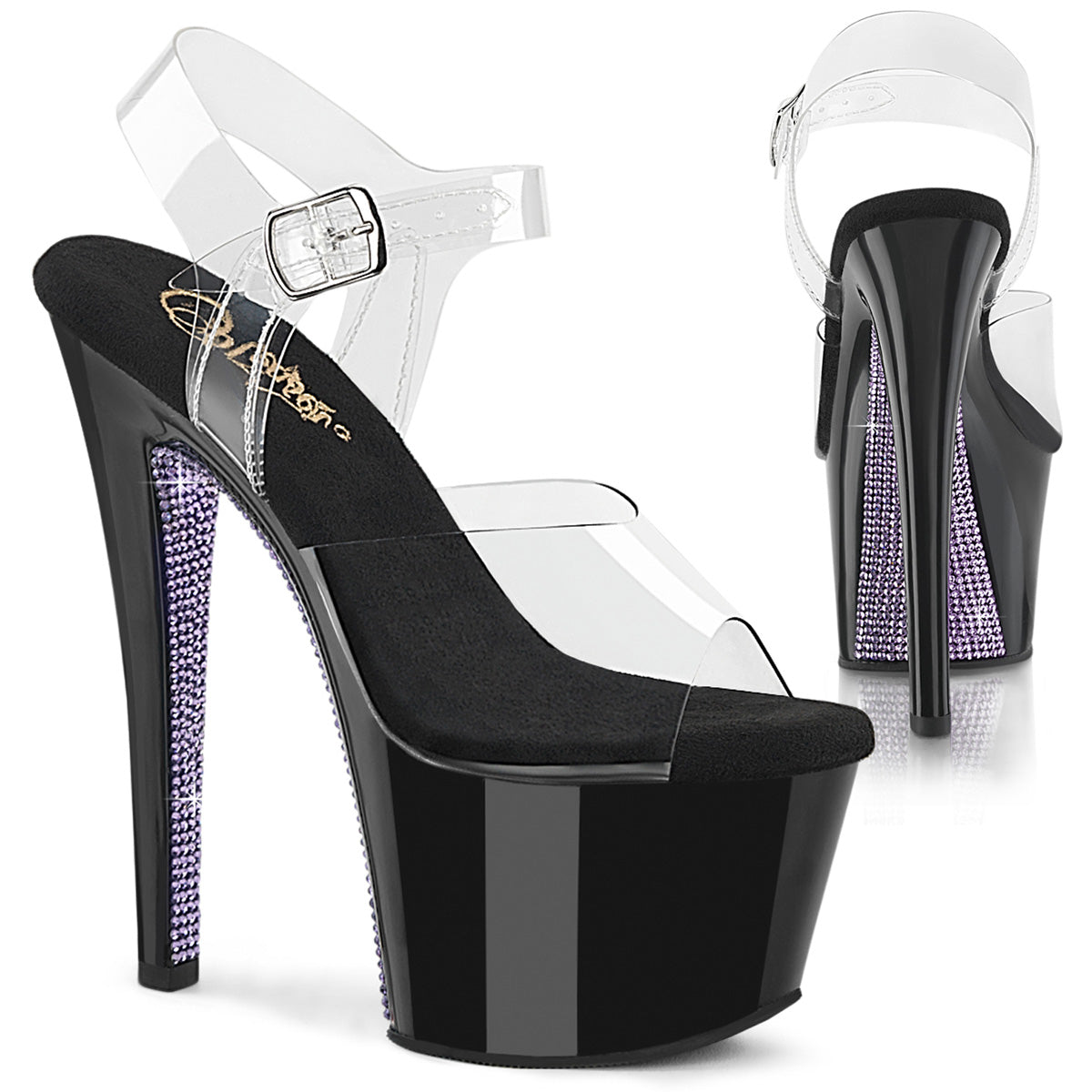 Pleaser Sky 308Crs Clear Black Rhinestone Platform Shoes