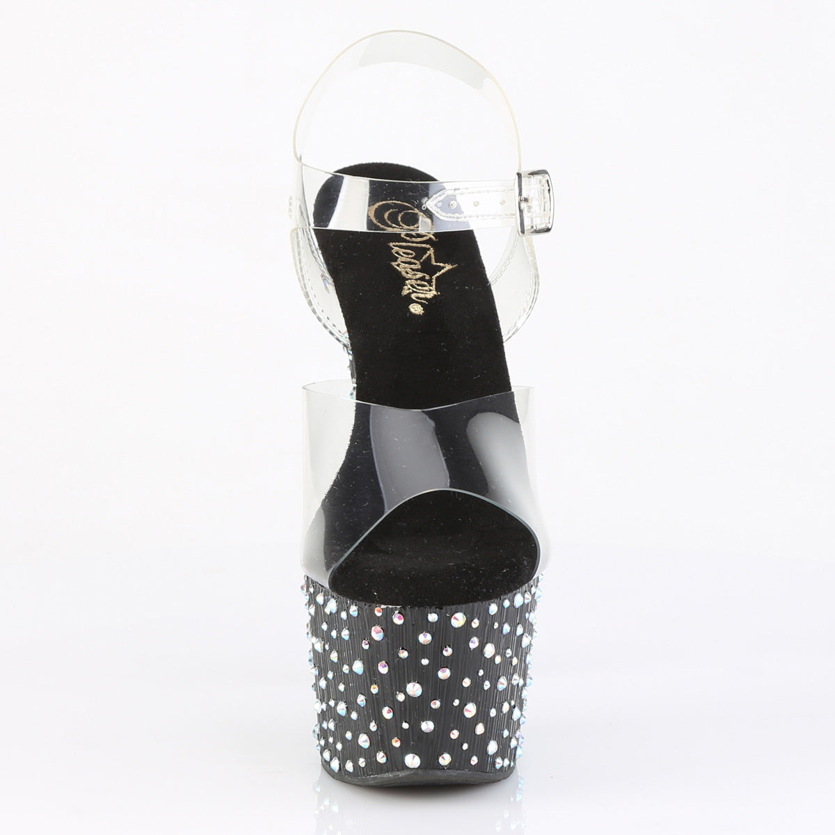 7 Inch Heel STARDANCE-708 Clear Black Rhinestone