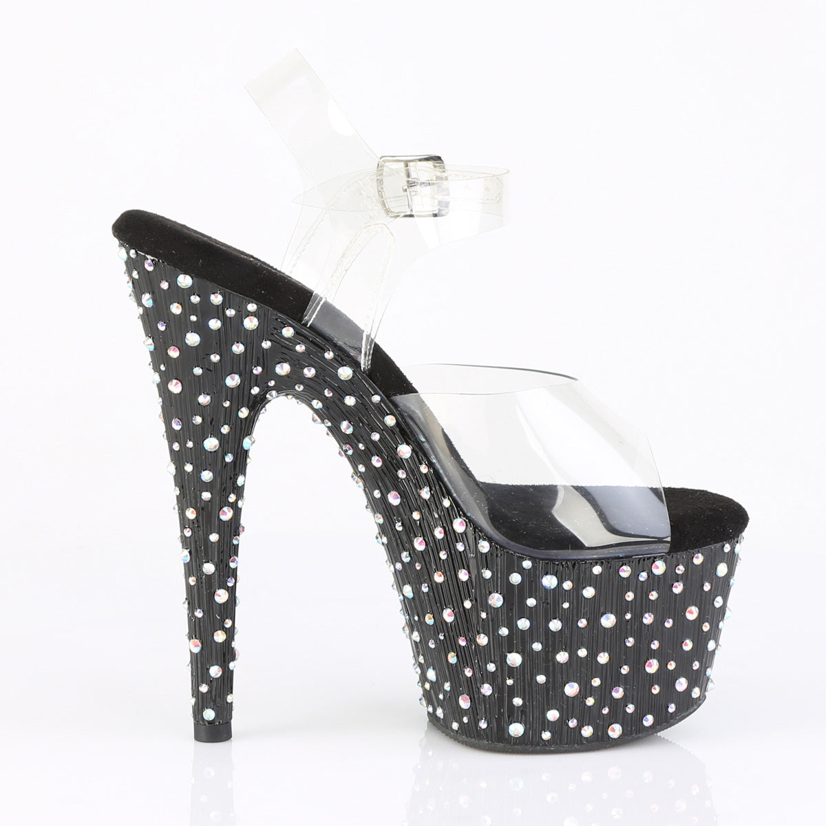 7 Inch Heel STARDANCE-708 Clear Black Rhinestone