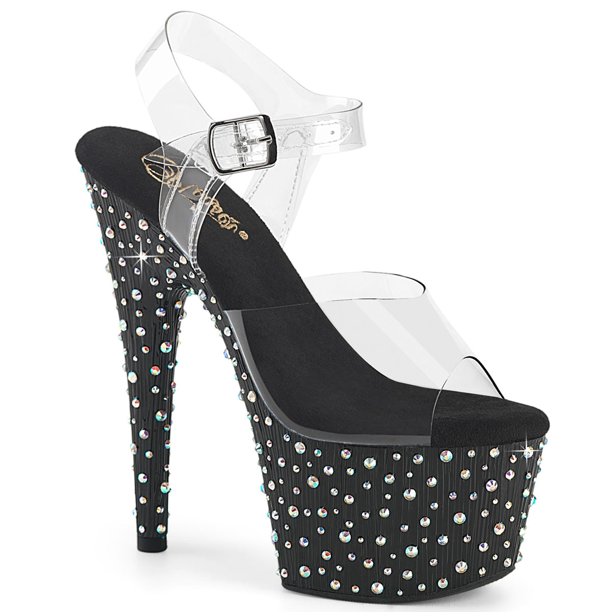 Pleaser Stardance 708 Clear Black Rhinestone Platform Shoes