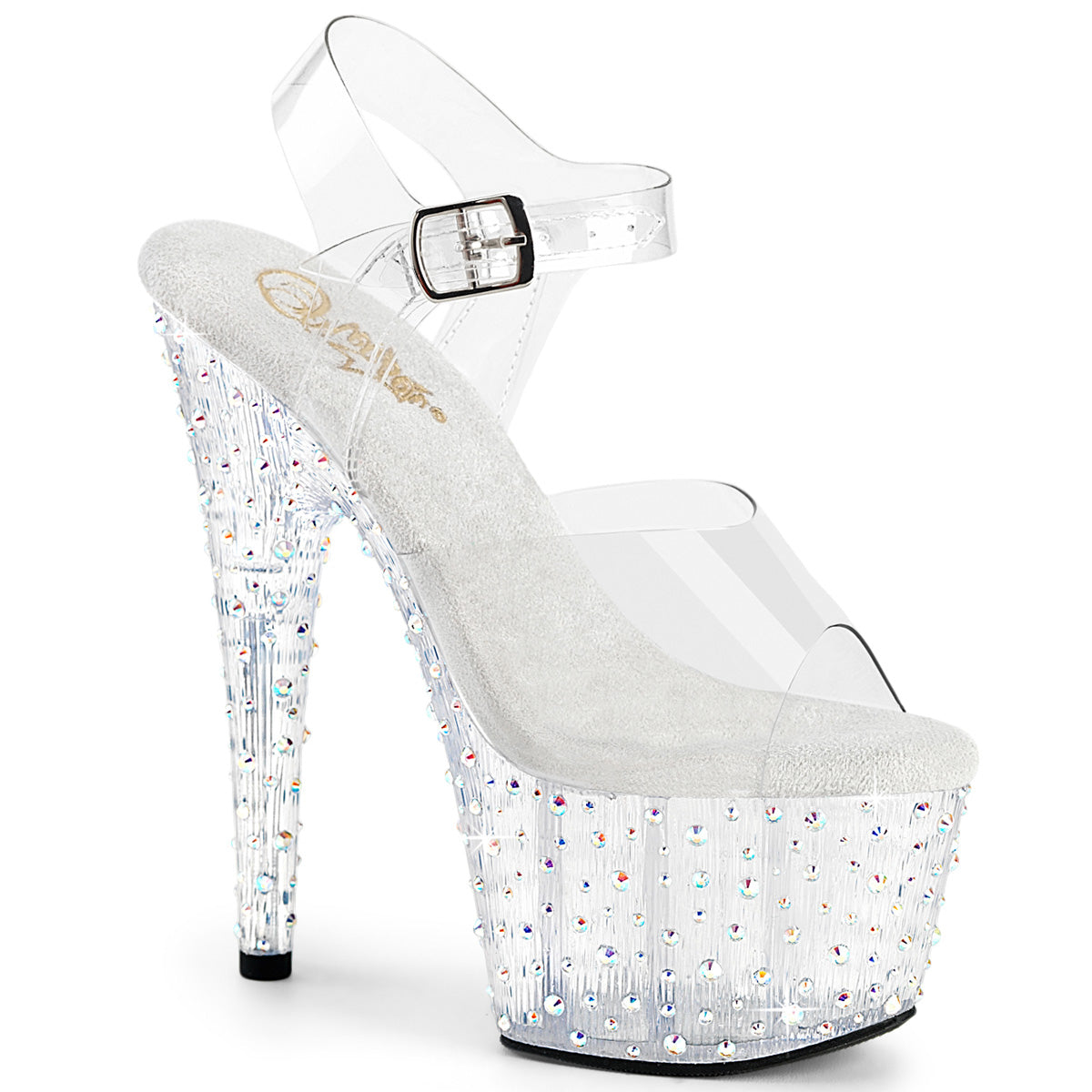 Pleaser Stardance 708 Clear Silver Rhinestone Platform Shoes