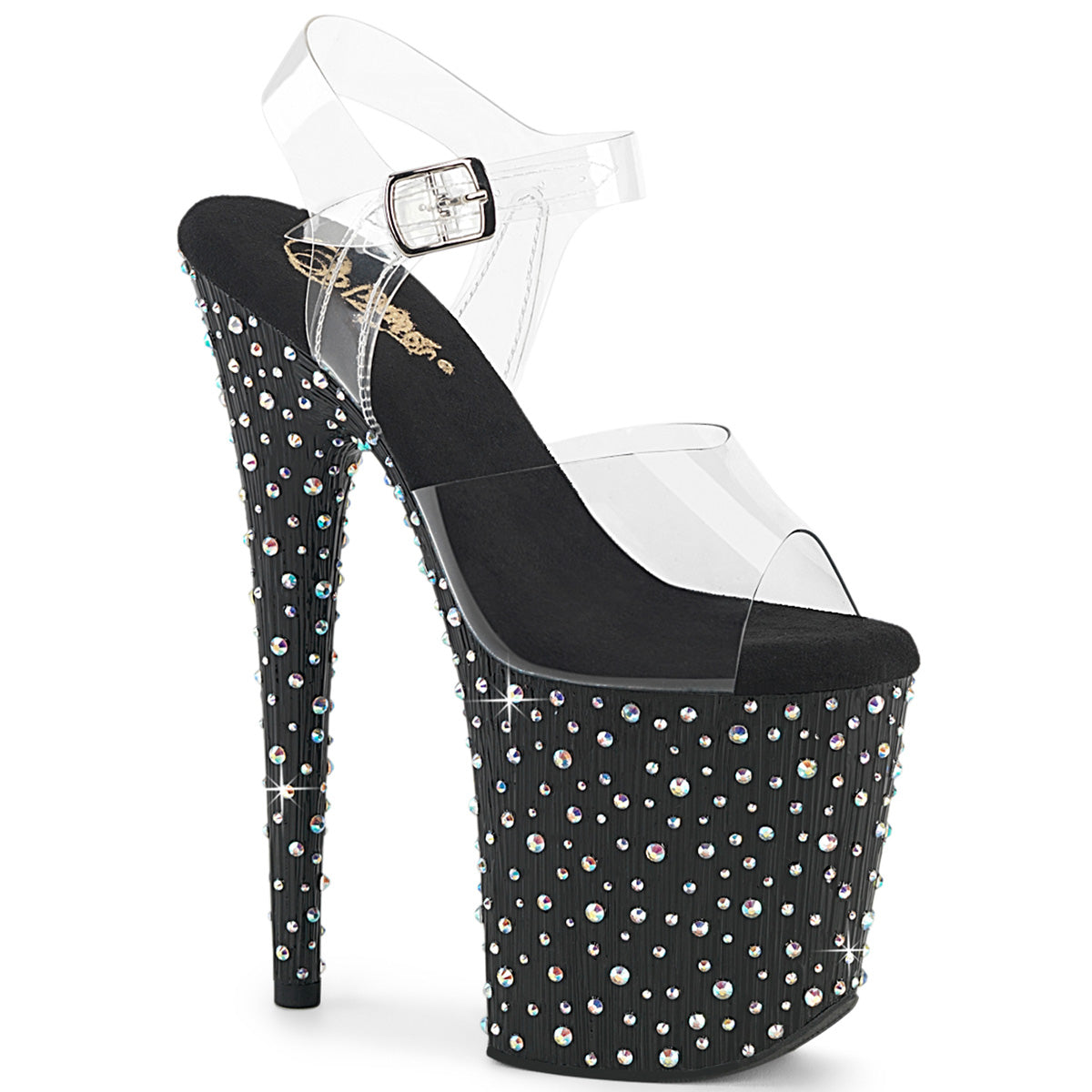 Pleaser Stardance 808 Clear Black Rhinestone Platform Shoes