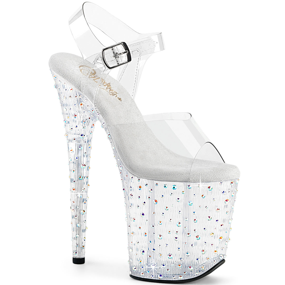 Pleaser Stardance 808 Clear Silver Rhinestone Platform Shoes