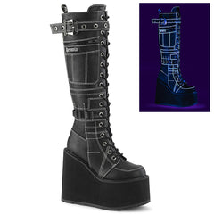 Demonia Swing 260 Black Vegan Leather Women'S Mid Calf & Knee High Boots