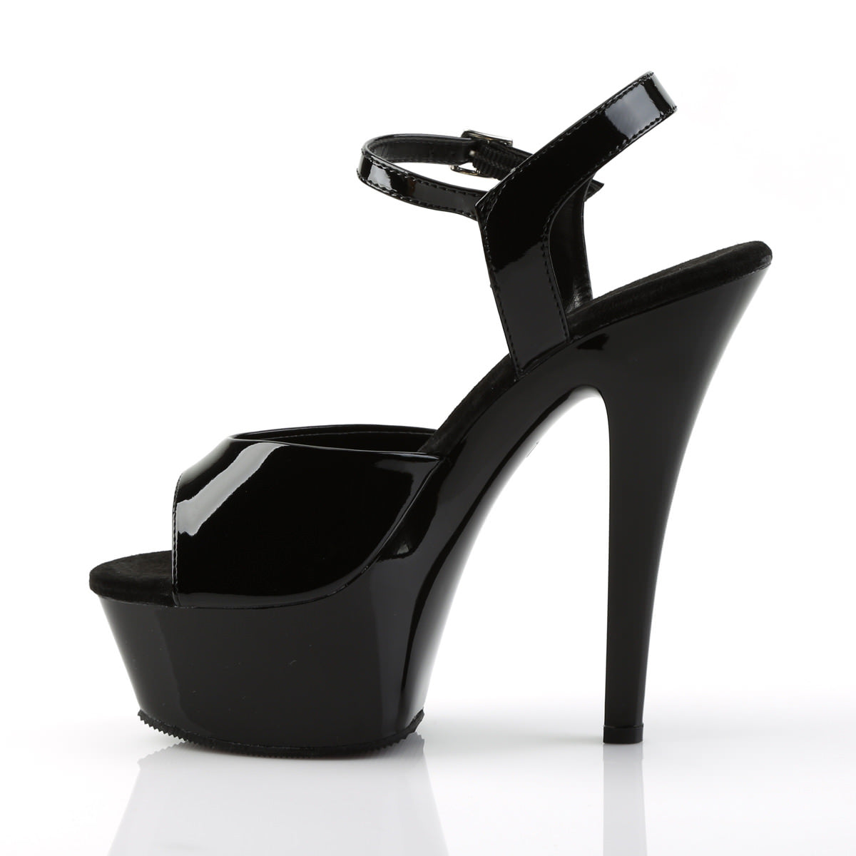 6 Inch Heel KISS-209 Black Patent Platform Ankle Strap Stilettos ...