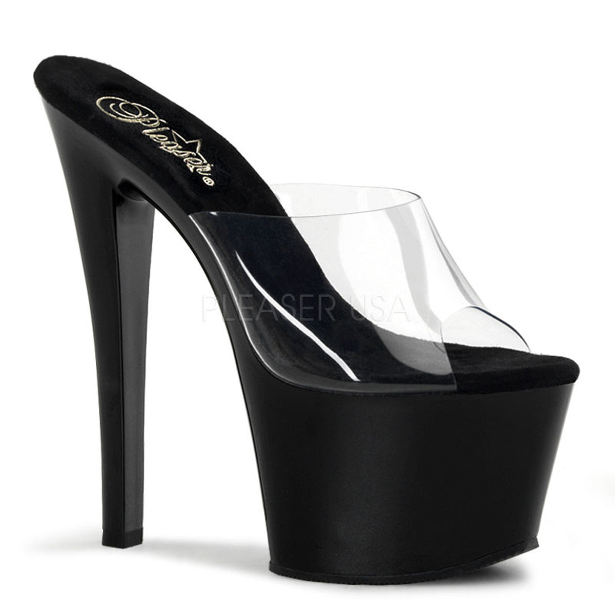 PLEASER SKY-301 Clear-Black Platform Sandals - Shoecup.com