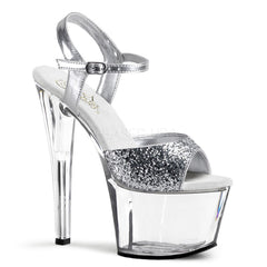 PLEASER SKY-310 Silver Glitter-Clear Ankle Strap Sandals - Shoecup.com