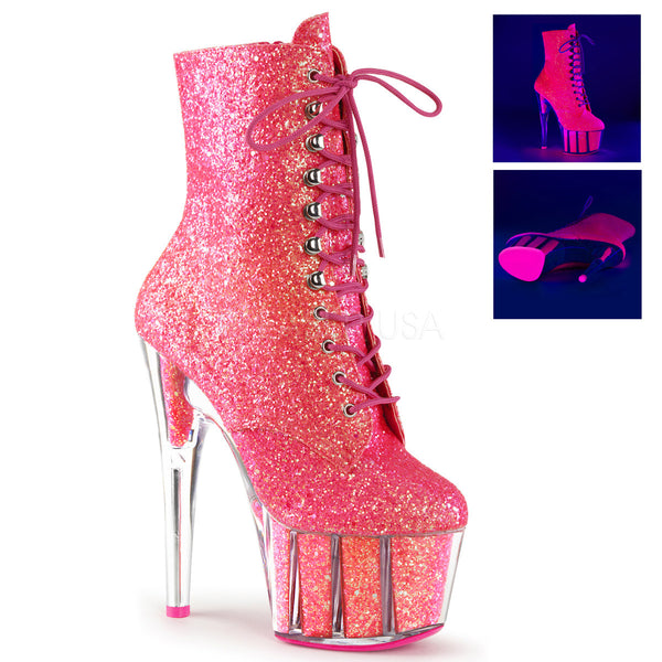 7 Inch Heel ADORE-1020G Neon Pink Glitter