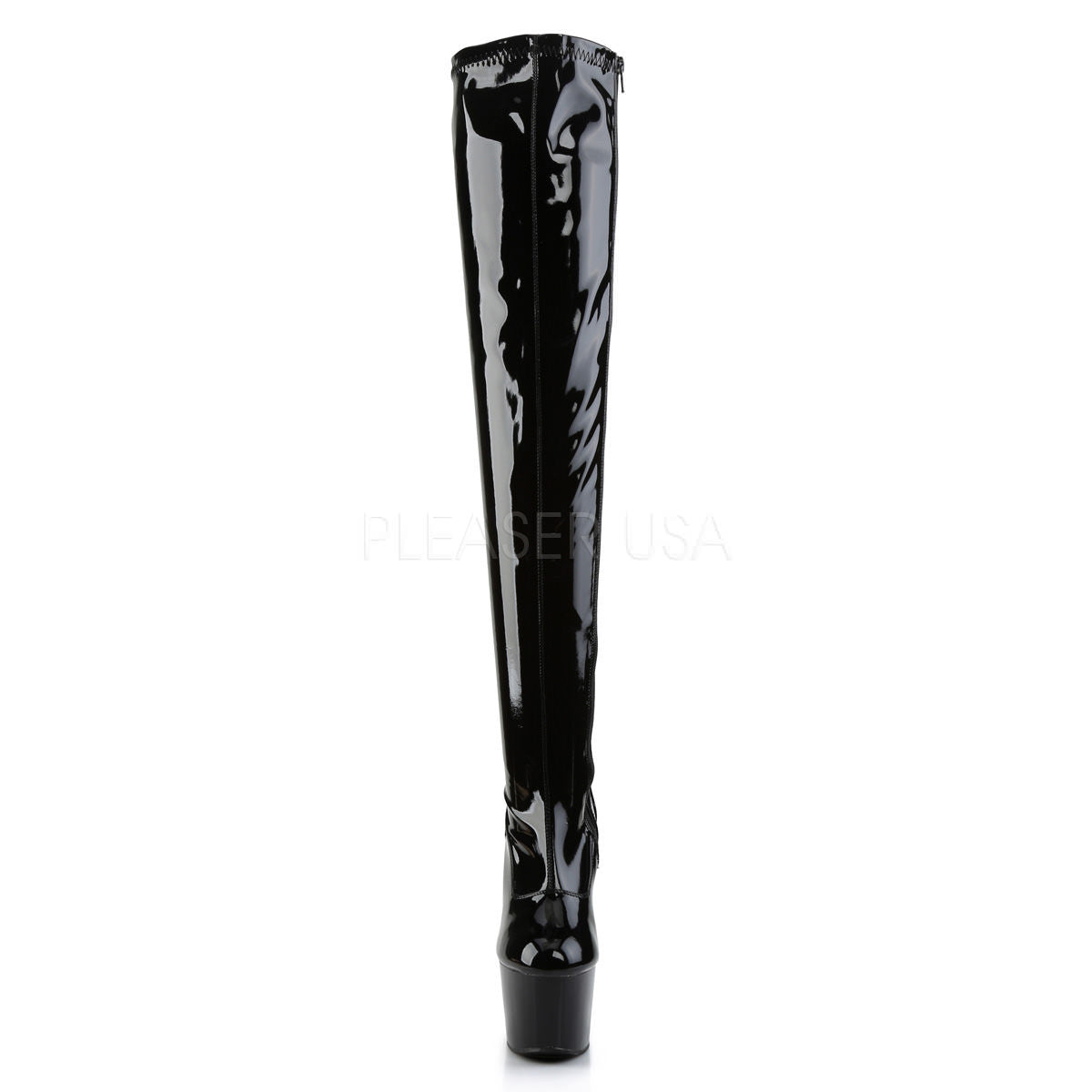 PLEASER ADORE-3000 Black Stretch Pat Thigh High Boots - Shoecup.com - 2