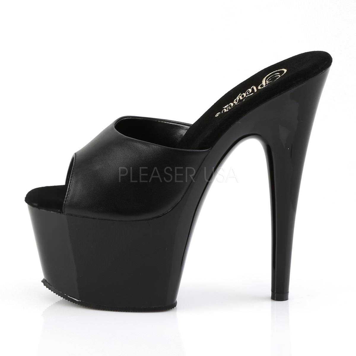 PLEASER ADORE-701 Black Leather Platform Slides - Shoecup.com - 3