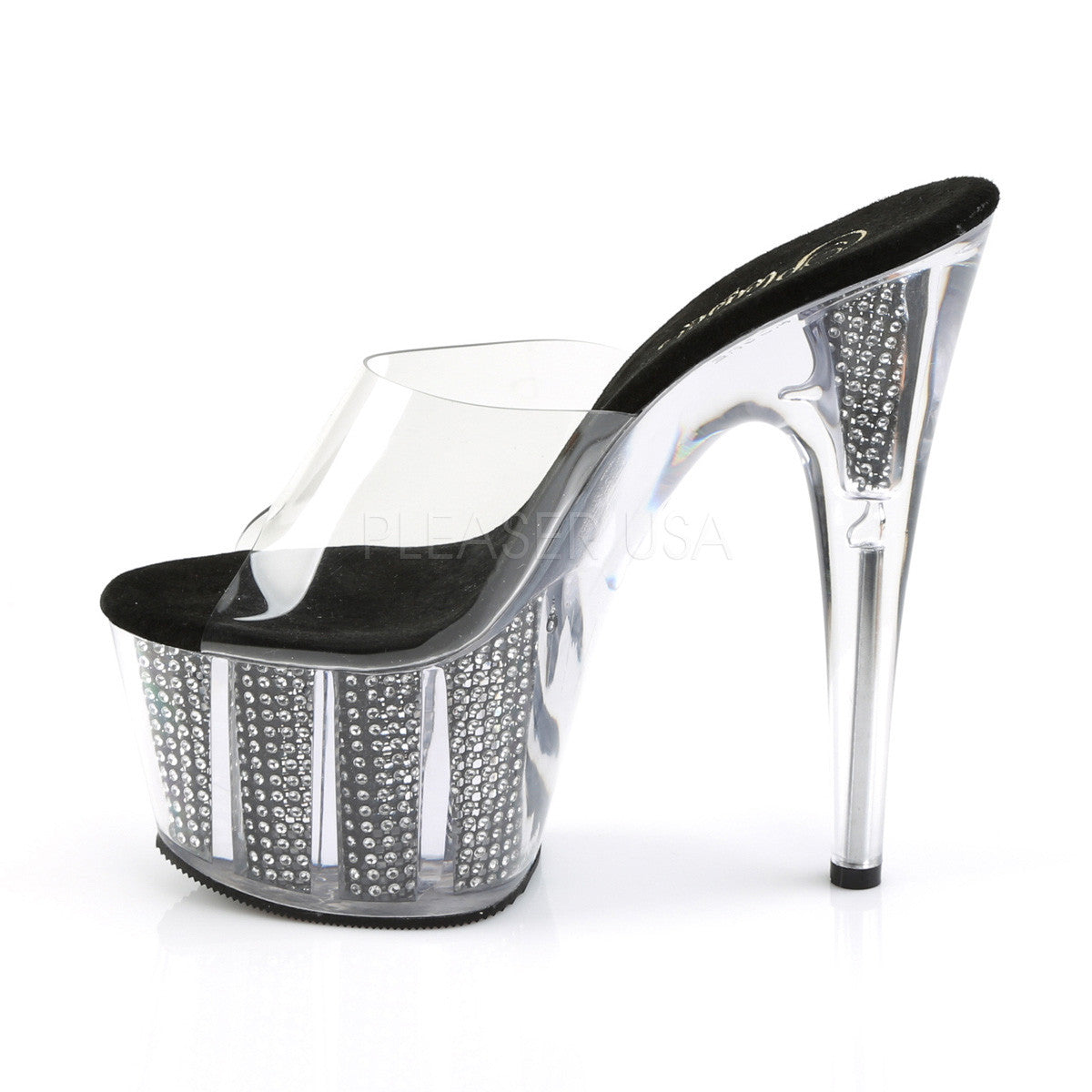 Pleaser ADORE-701SRS Black Rhinestone Platform Slide