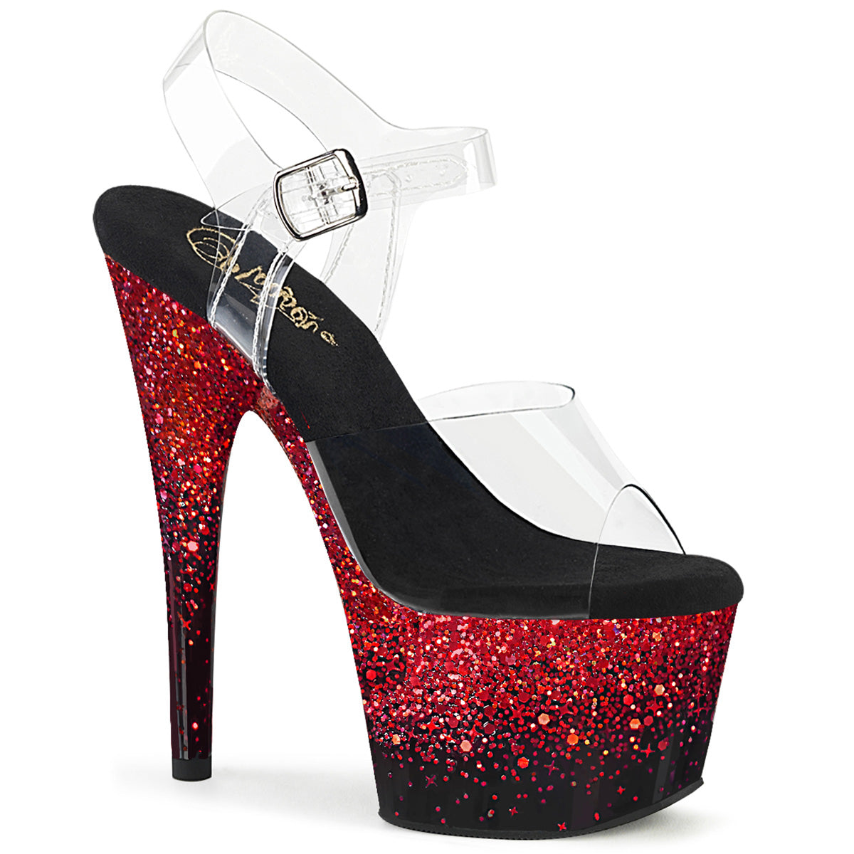 7 Inch Heel ADORE-708SS Clear Red Glitter