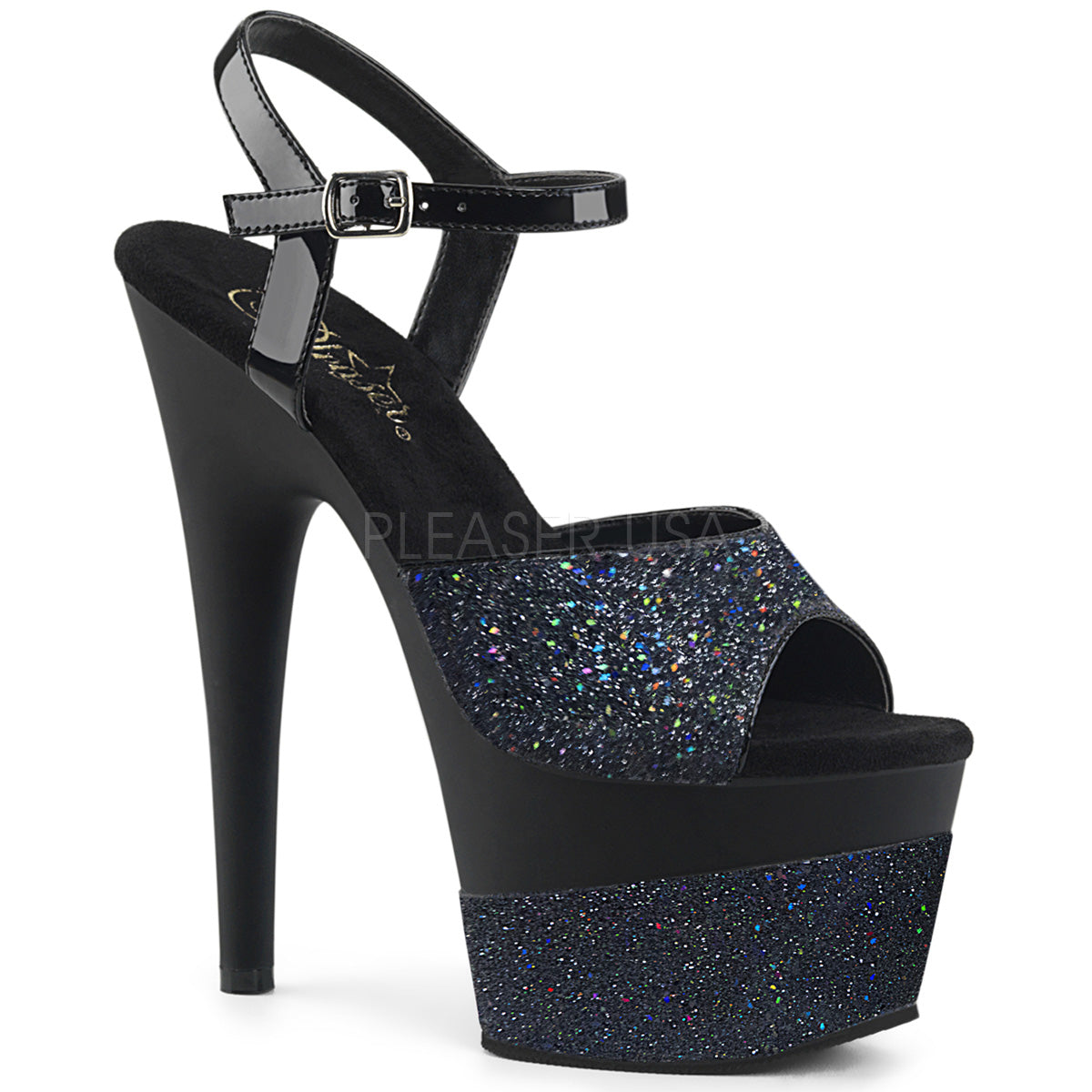 7" Heel ADORE-709-2G Black Glitter