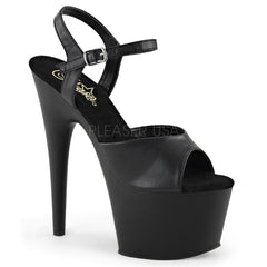 Pleaser ADORE-709 Black Faux Leather Ankle Strap Sandals With Black Matte Platform - Shoecup.com