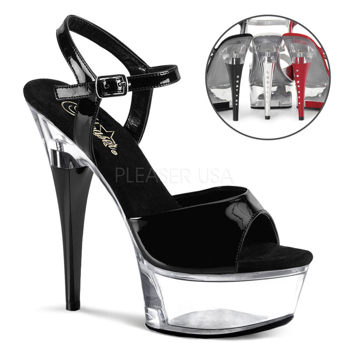 PLEASER CAPTIVA-609 Black Pat-Clear Ankle Strap Sandals – Shoecup.com