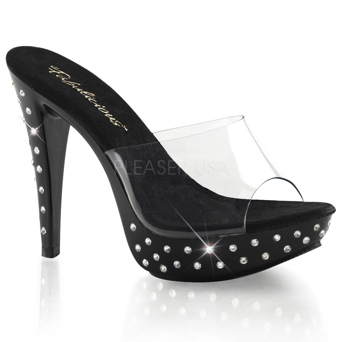 FABULICIOUS COCKTAIL-501SDT Clear-Black Platform Slides - Shoecup.com