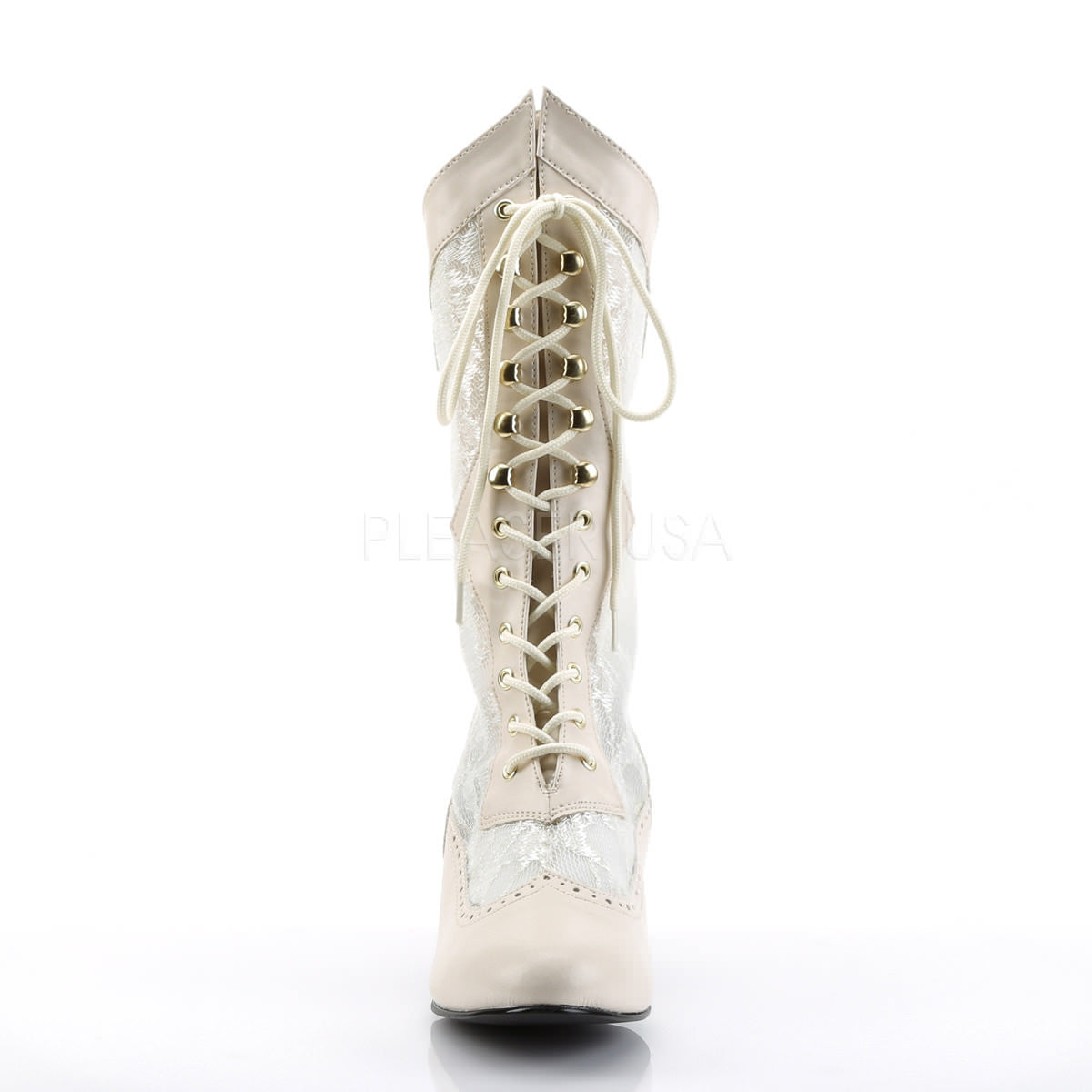 Funtasma Women's 2 Heel Lace Victorian Ankle Boots, Ivory Pu-Lace, 10