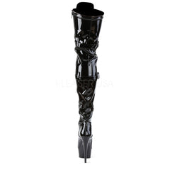 PLEASER DELIGHT-3028 Black Stretch Pat-Black Thigh High Boots