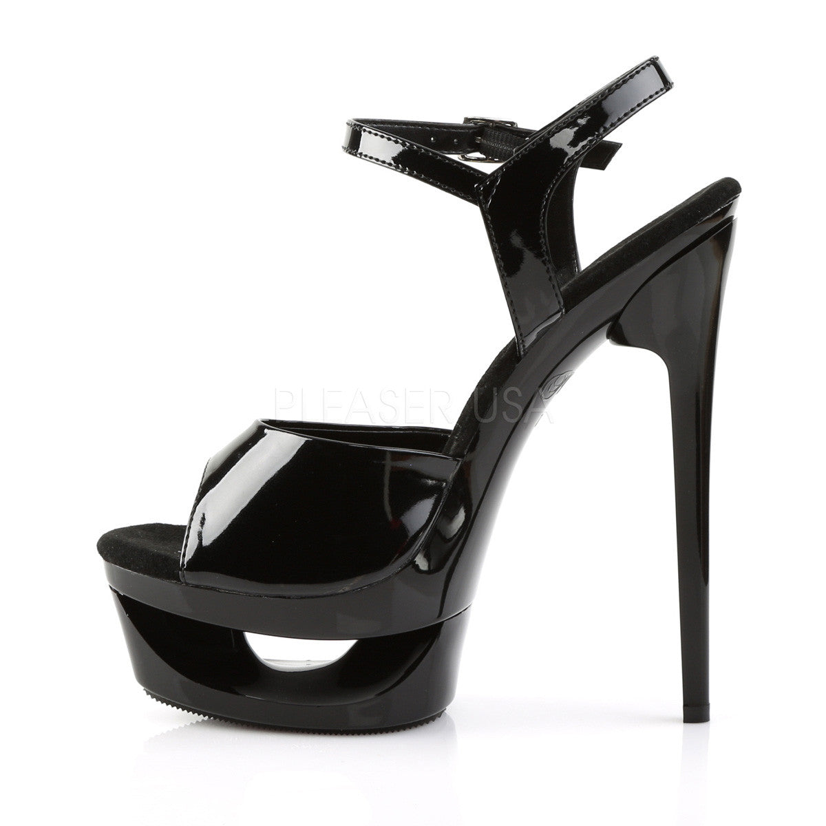 Pleaser ECLIPSE-609 Black Pat Ankle Strap Sandals – Shoecup.com