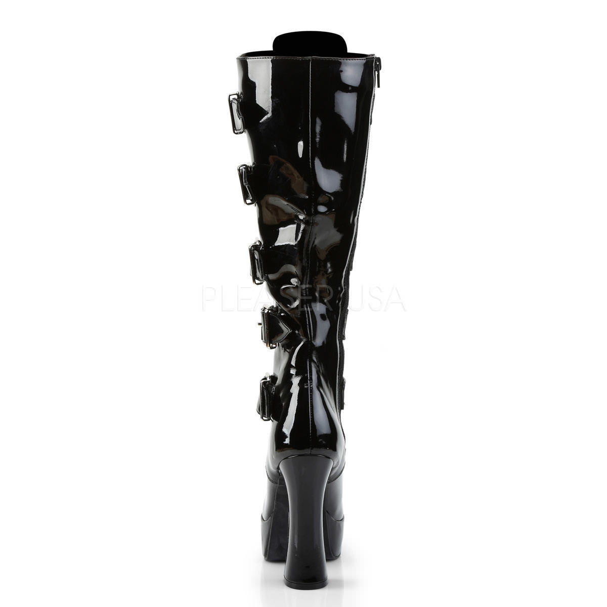 5 Inch Heel Pleaser ELECTRA-2042 Black Patent Buckle Knee Boots ...