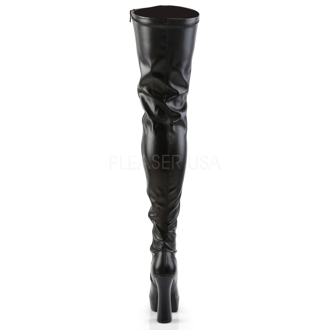 Pleaser Electra 3000z Black Stretch Pu Black Matte Thigh High Boots