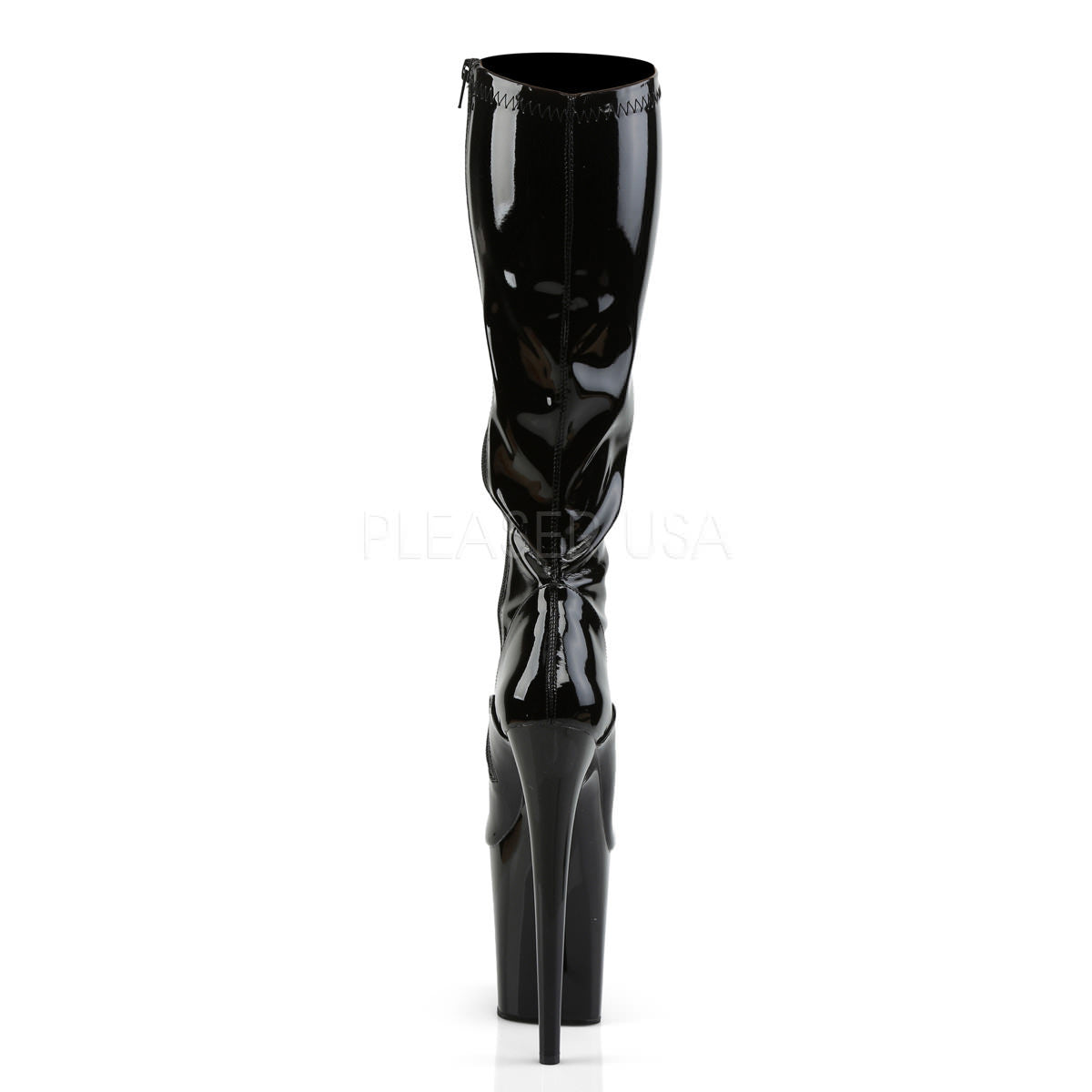 Pleaser FLAMINGO-2000 Black Stretch Pat Knee High Boots – Shoecup.com