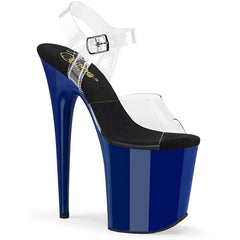 Pleaser FLAMINGO-808 Clear-Royal Blue 8 Inch (200mm) Heel, 4 Inch (100mm) Platform Ankle Strap Sandal