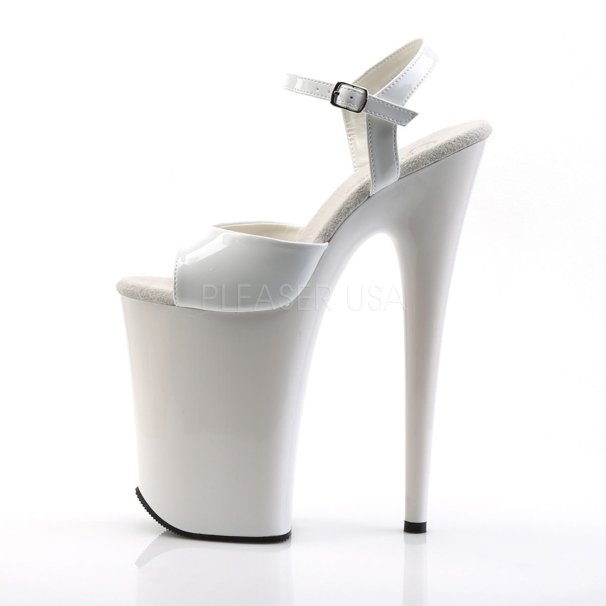 9 Inch Heel White Patent Ankle Strap Sandals | PLEASER INFINITY-909 ...